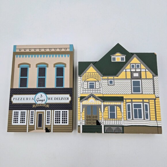 The Cat's Meow Village Vintage Lot 90’s Wooden House Town Buildings 8 Pieces - Picture 4 of 16